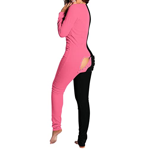 Strampler Damen Sleepwear Mit Po-Klappe Warm Geschenk Für Frau Bunt Jumpsuit Sleepwear Für Erwachsene Hausanzug Onesies Einteiligen Pyjama Set Kuschelig Damen-Pyjama Schwarz Damen Lang Sexy Pyjama-Set von Zilosconcy