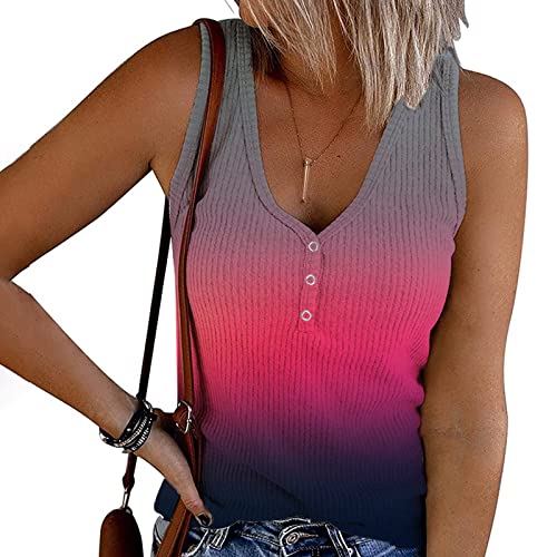 Zilosconcy Tank Top Damen Mit Knöpfen Rippshirt Tank Top Elegant Sommer Shapewear V-Ausschnitt Ärmelloses Stricktop Sommerweste Einfarbig Spagetti Schwarz Leicht Camisole Crop Top Trägershirt von Zilosconcy