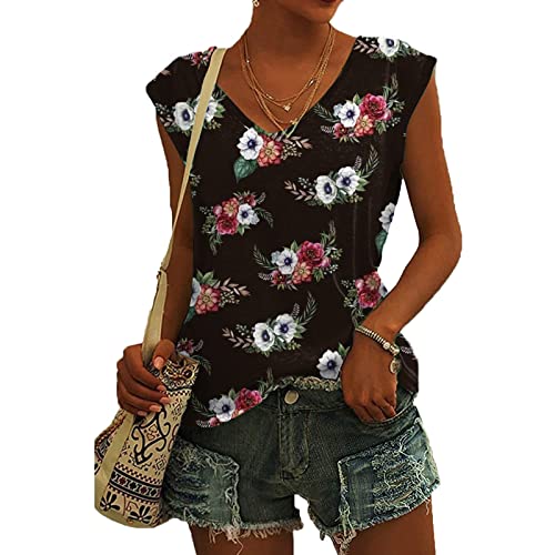 Top Damen Sommer Ärmellose T-Shirt Oberteile Bluse V-Ausschnitt Sommerbluse Weißes T-Shirt Damen Elegant Locker Leicht Blusentops Sommertops Frauen Kleidung Luftig Klamotten Teenager Mädchen von Zilosconcy