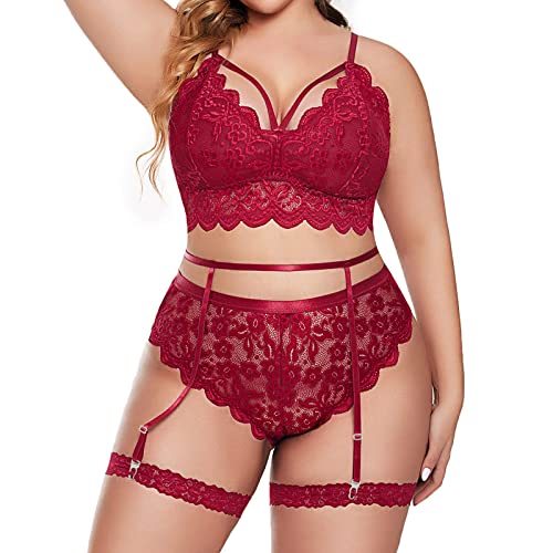 Unterwäsche BH V Ausschnitt Plus Size Bra Damen Dessous Sexy Set Reizwäsche Body Suit Babydoll Unterwäsche Panties Zweiteiliger Nachtwäsche Damen Spitzen Push Up BH Sets Lingerie Outfit mit Tanga von Zilosconcy