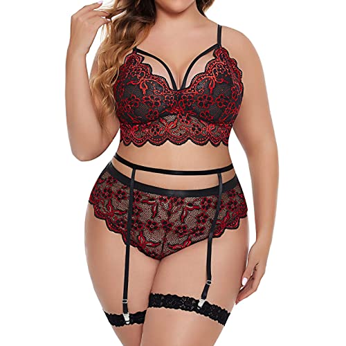 Unterwäsche BH V Ausschnitt Plus Size Bra Damen Dessous Sexy Set Reizwäsche Body Suit Babydoll Unterwäsche Panties Zweiteiliger Nachtwäsche Damen Spitzen Push Up BH Sets Lingerie Outfit mit Tanga von Zilosconcy