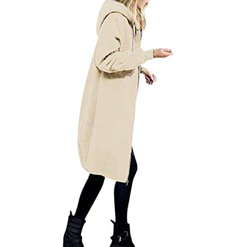 Winterjacke Dicke Teddyfleece Gefüttert Warm Winter Plüschjacke Lang Einfarbig Fleecejacke Langarm Reißverschluss Hooded Jacke Casual Kapuzenpullover Herbst Winter Winterpullover (j0801A-Khaki, XXL) von Zilosconcy