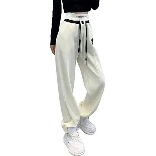 Y2K Aestethic Elastische Sweatpants Freizeithose Lang Trainingshose High Waist Sporthose Frauen Sweatpants Slim Fit Cargohose Damen Baggy Beige Bequeme Haremshose Damen Jogginghose mit Taschen von Zilosconcy