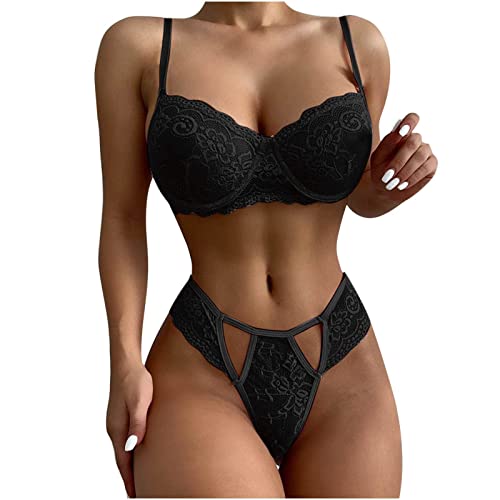 Zilosconcy 2 Teile Damen Spitze Negligee Sexy Dessous Babydoll Strapse Set Reizwäsche Set Push Up BH und Spitzen Sexy Panties Unterwäsche Frauen Lingerie Sex Set S-5XL von Zilosconcy