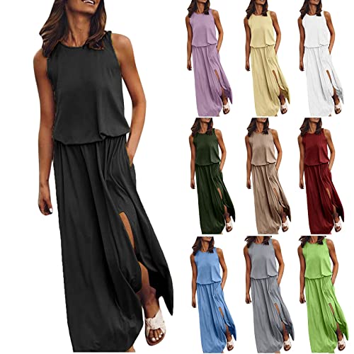 Zilosconcy Ärmellos Kleider Damen Kleider Damen Sommer Kurz Rundhal Spitzenkleid Midi Bandeau Sommerkleider Freizeitkleider Faltenrock Muster Taille Riemen Kleid Spitze Ärmellos Blumen von Zilosconcy