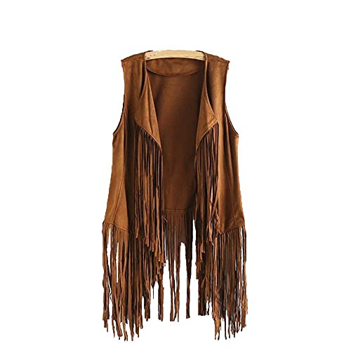 Zilosconcy Damen Faux Wildleder Weste Fransen Ethnische ärmellose Quasten Fransenweste Kunstleder Cardigan vorne offen Jacke Outdoor Langweste Vintage Elegant Mantel Festlich Weste von Zilosconcy