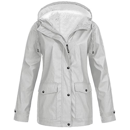 Zilosconcy Damen Regenmantel Große Größen Gefüttert, Damen Jacke Mantel Wasserdichter Regenmantel Lange Kapuzenjacke Warme Gefüttert Regenjacke Windproof Wintermantel Plus Size Outdoor Winterjacke von Zilosconcy