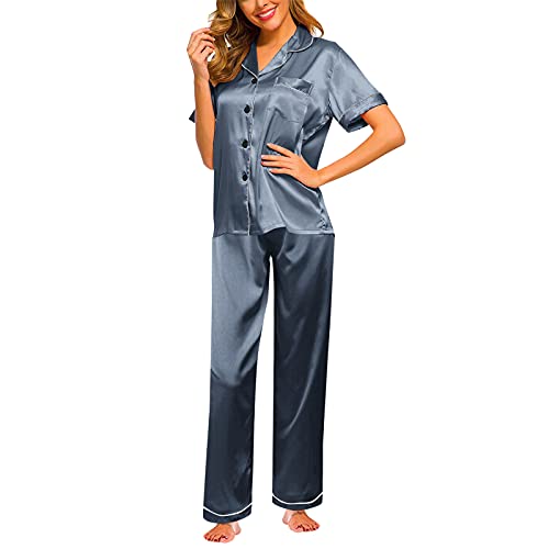 Zilosconcy Damen-Schlafanzug-Set, Satin, Seide, kurzärmelig, Button-Down-Set, Schlafkleidung, Loungewear, zweiteilig von Zilosconcy