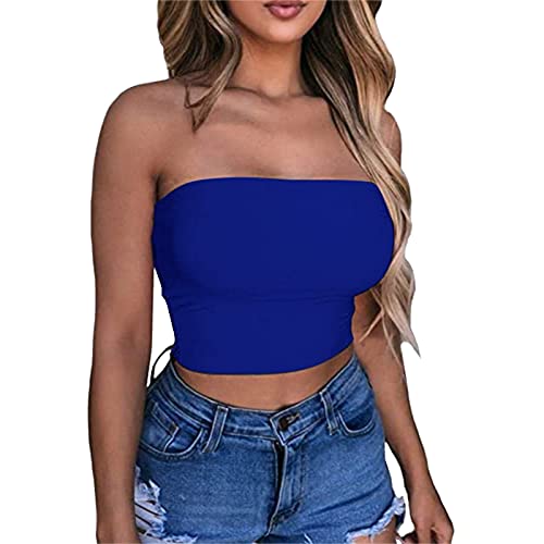 Zilosconcy Frauen Sexy Einfarbiges Bauchfreies Top Trägerloses Bandeau Schlauchoberteil Ärmelloses Rückenfreies Tank Cami Weste Top Mit V Ausschnitt Damen von Zilosconcy