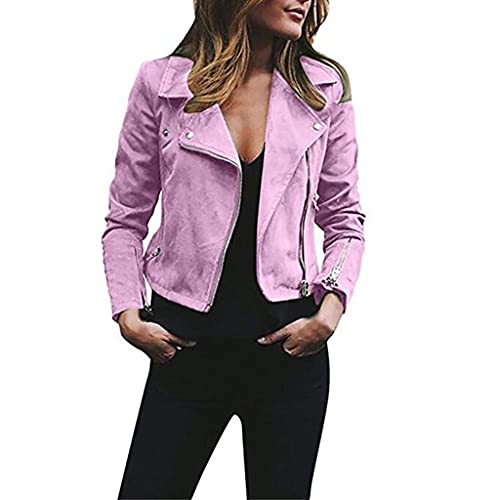 Zilosconcy Nieten Lederjacke Damen Schwarz Übergangsjacke Kurz Kunstlederjacke Reißverschluss Jacke Motorradjacke Bikerjacke Stehkragen Pu Leder Bomberjacke Winddicht Warm Slim Fit von Zilosconcy