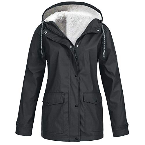 Zilosconcy Regenjacke Innenfutter Damen Große Größen Gefüttert Wasserdicht Atmungsaktiv Regenmantel mit Kapuze Lang Jacke Mantel Warme Kapuzenjacke Windproof Wintermantel Outdoor Wandern Winterjacke von Zilosconcy