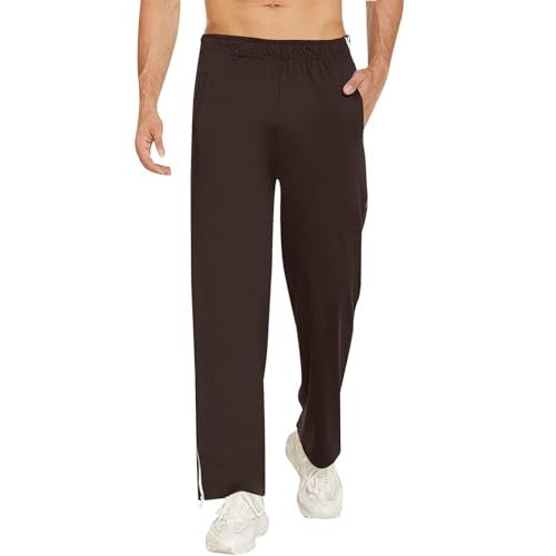 Zilosconcy Reha Hose Damen Herren Seitlich Zu Öffnen Lang Baggy Mit Seitlichem Reißverschluss Weites Bein Schnellfickerhose Druckknöpfen Sporthose Jogginghose Freizeithose Sportswear Hosen 01-Braun von Zilosconcy