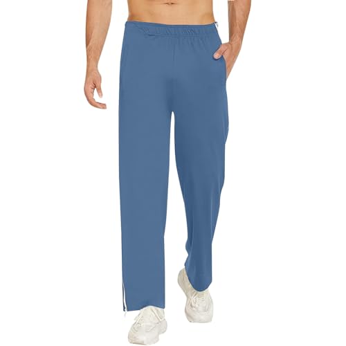 Zilosconcy Reha Hose Damen Herren Seitlich Zu Öffnen Lang Baggy Mit Seitlichem Reißverschluss Weites Bein Schnellfickerhose Druckknöpfen Sporthose Jogginghose Freizeithose Sportswear Hosen 01-Blau von Zilosconcy