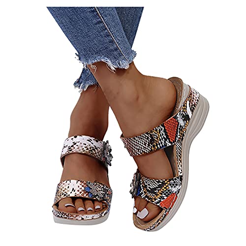 Zilosconcy Sandalen Damen Bohemian Keilabsatz Pantoletten Damen Peeptoe Plateau Hausschuhe Damen Wedge Mit Absatz Mit Fussbett Slides Slipper Orthopädische Sandalen Sommerschuhe, A1 Mehrfarbig, 38 EU von Zilosconcy