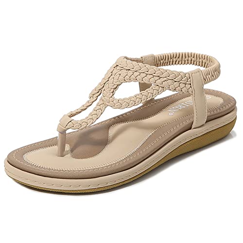 Zilosconcy Sandalen Damen Sommer Sandaletten Slides Römersandalen Flip Flops Mittelalter Schuhe Flach Peeptoes Orthopädische Glitzer, 40 EU, Z2 Beige von Zilosconcy