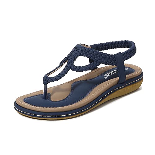 Zilosconcy Sandalen Sommer Sandaletten Slides Römersandalen Sandalen Sommerschuhe Flip Flops Sommer Mittelalter Schuhe Festliche Flach Peeptoes Orthopädische Schuhe Glitzer Sandalen, Z2 Blue, 40 EU von Zilosconcy