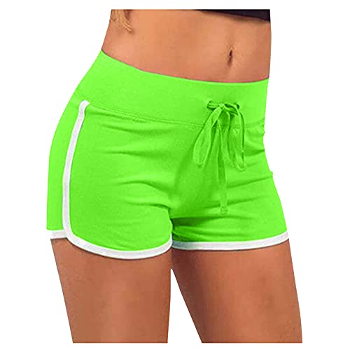 Zilosconcy Sommer Kurze Hosen Elastische Fitness Hose Sport Shorts High Waist Stretch Sporthose Damen Kurze Leggings Push Up Strand Shorts mit Taschen Hotpants Damen Shorts Kordelzug Sommershorts von Zilosconcy