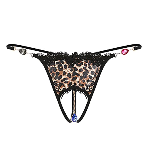 Zilosconcy String Tanga Damen Sexy Dessous Transparente Crotch Fun Silk Damen Diamond Hollow Embroidered Ice Leopard Open Unterwäsche Sexy Unterhose Lack Dessous Erotik Männer von Zilosconcy