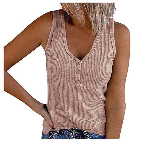 Zilosconcy Trägershirt Damen Mit Knöpfen Rippshirt Stricktop Ärmelloses Geripptes Achselshirts V-Ausschnitt Sommer Trägershirt Basic Top Sexy Ribbed Schwarz Knopf Camisole Crop Top Tank Top von Zilosconcy