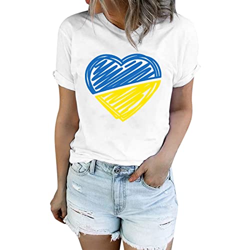 Ukraine Tshirt Unisex Herren Damen Ukraine Herz Ukraina T-Shirt Damen Basic T Shirt Bedrucken Rundhalsausschnitt Schwarz Oberteile Sommer T-Shirt Casual Damen Kurzarm Bluse Tops von Zilosconcy