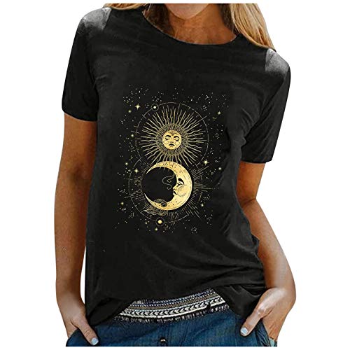 Vintage Oberteile Damen Oversized Tshirt Lustig Streetwear Sonne Mond Motiv Sportshirt Kurzarm Sport Oberteile Sweatshirt Rundhals Teenager Mädchen Top Lang Sommer Oberteile Tops von Zilosconcy