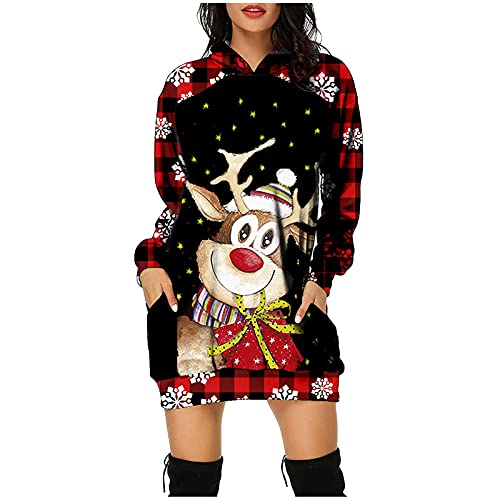 Zilosconcy Weihnachtskleid Damen Baumwolle Große Größen 3D Gedruckt Weihnachtspullover Christmas Dress Weihnachts Kleid Christmas Dress Weihnachts Hoodie Longpullover Festliche Geschenk von Zilosconcy