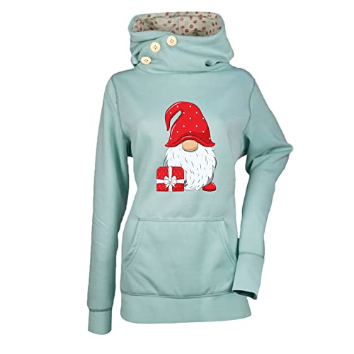 Zilosconcy Weihnachtspullover Damen Lustig Weihnachts Hoodie Stehkragen Langarm Weihnachtsdruck Bluse Pullover Baumwolle Kapuzenpullover Winter Warme Sweatshirt (Zwergen Print) von Zilosconcy