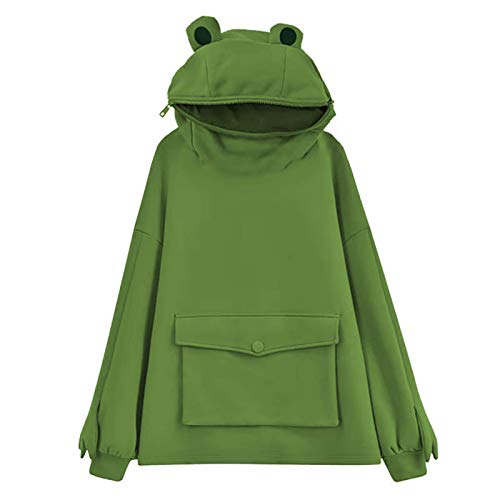 Zilosconcy Zip Hoodie Kapuzenpullover Oversize Sweatshirt: Frosch Kapuzenpulli Dreidimensional Hoody Sweatshirt Kordelzug-Kapuzenpulli Langarm Y2K Pullover von Zilosconcy