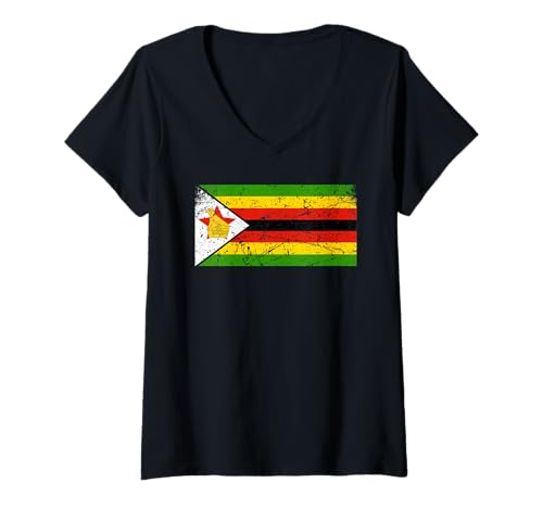 Damen Simbabwe Flagge Grafik für Männer Frauen Kinder T-Shirt mit V-Ausschnitt von Zimbabwe Flag Graphic Store