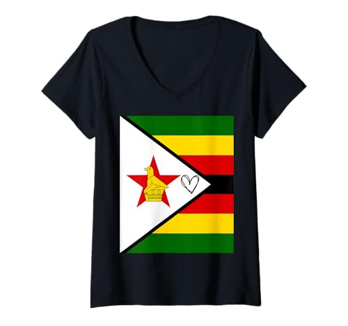 Damen Simbabwe-Flagge, Simbabwe-Herz, stolzer Nationalfeiertag T-Shirt mit V-Ausschnitt von Zimbabwe Flag Zimbabwean National Day Gifts Idea
