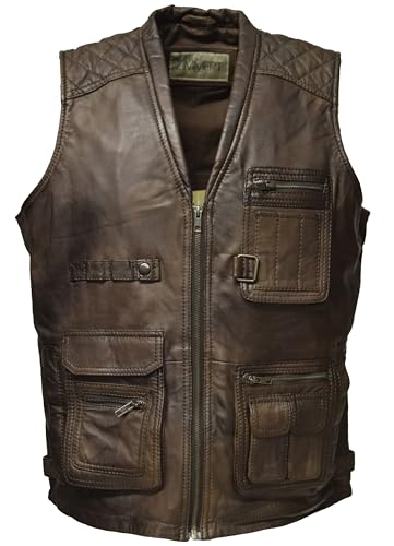 Herren Lederweste Nilo Weste weiches Leder Outdoorweste Funktionsweste Clubweste Cognac Braun Dunkelbraun (as3, numeric, numeric_50, regular, regular, Mocca, 50) von Zimmert Leather