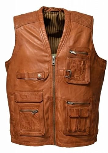 Herren Lederweste Nilo Weste weiches Leder Outdoorweste Funktionsweste Clubweste Cognac Braun Dunkelbraun (as3, numeric, numeric_56, regular, regular, Cognac, 56) von Zimmert Leather