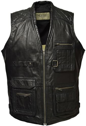 Herren Lederweste Nilo Weste weiches Leder Outdoorweste Funktionsweste Clubweste Cognac Braun Dunkelbraun (as3, numeric, numeric_56, regular, regular, Schwarz, 56) von Zimmert Leather