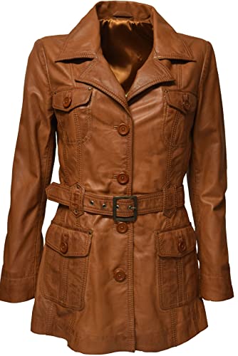 Zimmert Leather Damen Kurzmantel Ledermantel Übergang Weiches Lammnappa Sabina Gürtel mit Schnalle (36, Cognac) von Zimmert Leather