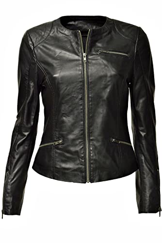 Zimmert Leather Damen Lederjacke KIM Lammnappa Kragenlos weiches Leder leicht (40, Schwarz) von Zimmert Leather