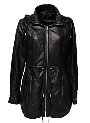 Zimmert Leather Damen Lederjacke Lederparka Susann-K abnehmbare Kapuze hochwertiges,markellosNappa Leder Schwarz (40) von Zimmert Leather