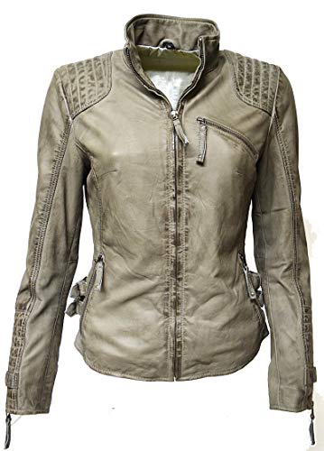 Zimmert Leather Damen Lederjacke Rosalie gesteppt washed Hellgrau Grau (Stein, 42) von Zimmert Leather