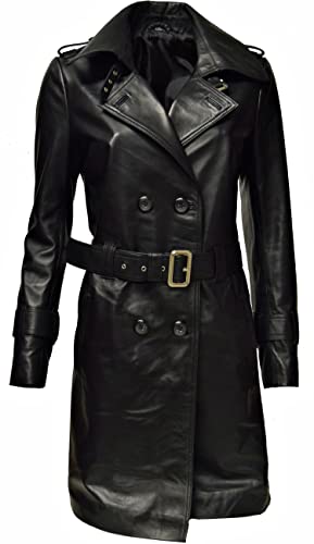 Zimmert Leather Damen Ledermantel Claudine fine Schwarz Trench Coat Handschuhweich mit Ledergürtel Mantel(as3, numeric, numeric_38, regular, regular, 38) von Zimmert Leather