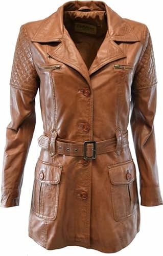 Zimmert Leather Damen Ledermantel Modell: MIWA Kurz Mantel weiches, washed Lammnappa Leder, Gürtel, Reverskragen,Cognac Braun (DE/NL/SE/PL, Numerisch, 38, Regular, Regular, washed Cognac) von Zimmert Leather