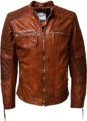 Zimmert Leather Herren Lederjacke Alex in Whisky Braun Grün Khaki Schwarz Lammnappa Anilin Leder (50, Whiskey) von Zimmert Leather