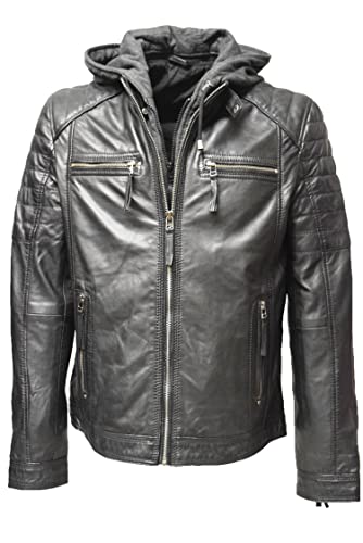 Zimmert Leather Herren Lederjacke Carlo Echt Leder Lammnappa mit Waschung,Stehkragen und Armsteppung Schwarz Cognac abnehmbare Kapuze (as3, numeric, numeric_52, regular, short, schwarz) von Zimmert Leather