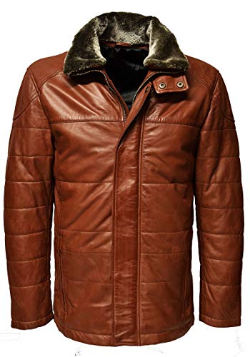 Zimmert Leather Herren echt Long Leder Lederjacke Sid in Lammnappa Washed braun Whiskey Winterjacke (Dunkelcognac, 58) von Zimmert Leather