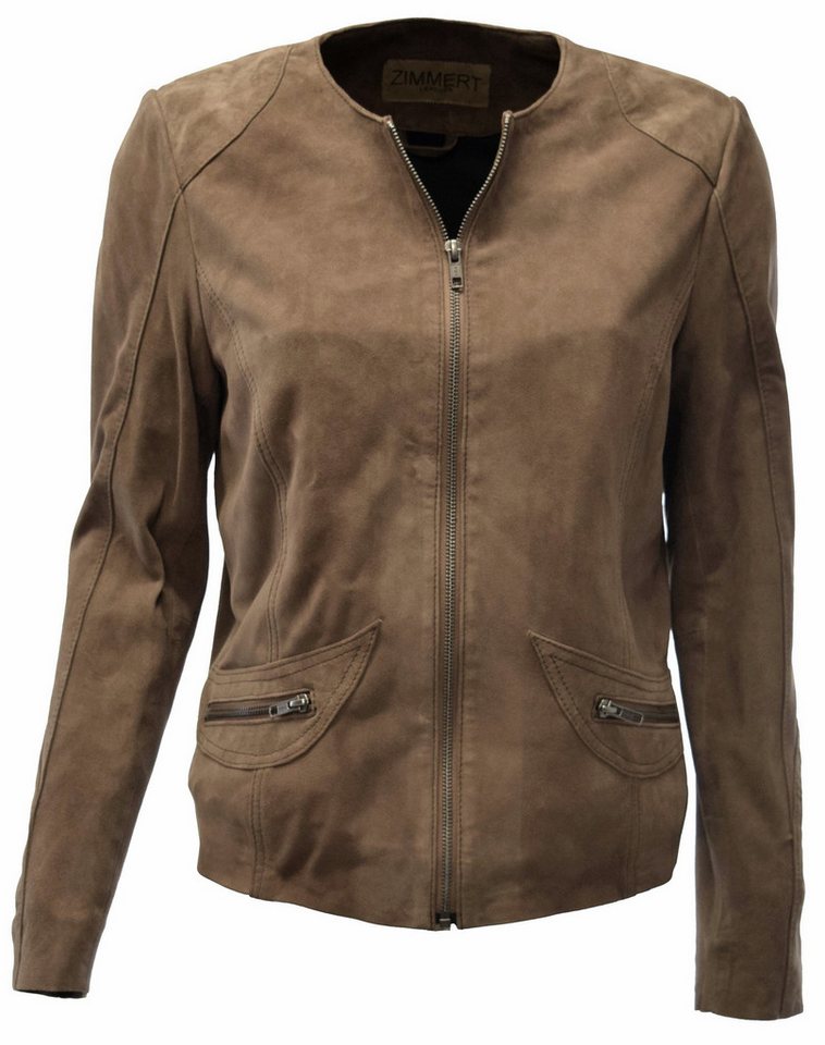 Zimmert Leather Lederjacke Bea (1-St) Kragenlos, Leicht, Grau, Braun, Wildleder, Ziegenvelour, Leder von Zimmert Leather