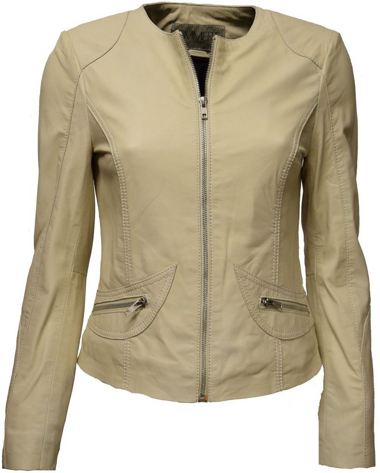 Zimmert Leather Lederjacke Bea (1-St) kragenlos, Beige, leicht, washed, Lammnappa Leder von Zimmert Leather