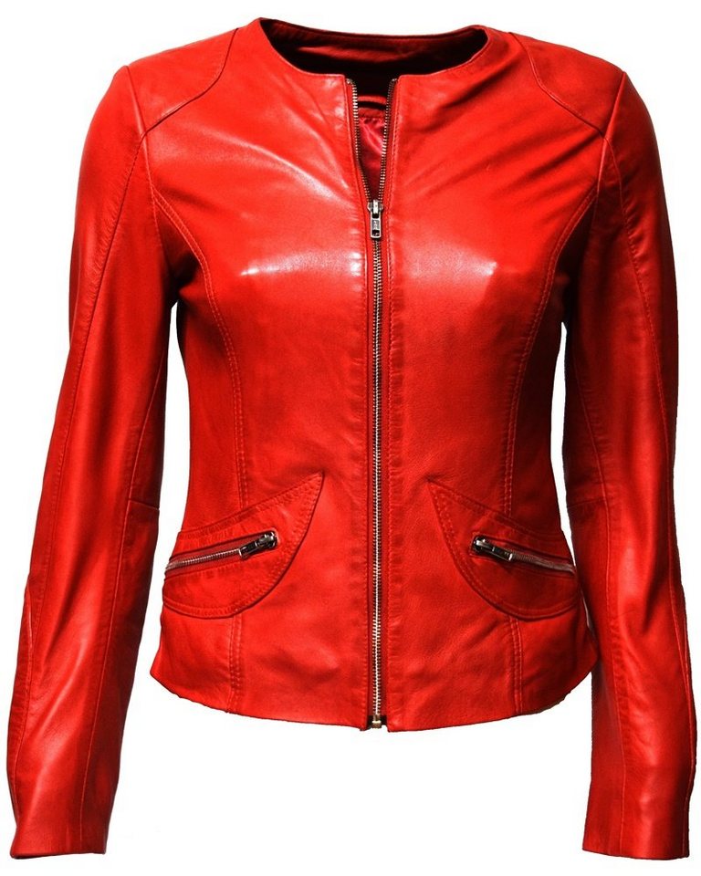 Zimmert Leather Lederjacke Bea (1-St) weiches Lammnappa Leder, Kragenlos, leicht, Cognac, braun, schwarz, rot von Zimmert Leather