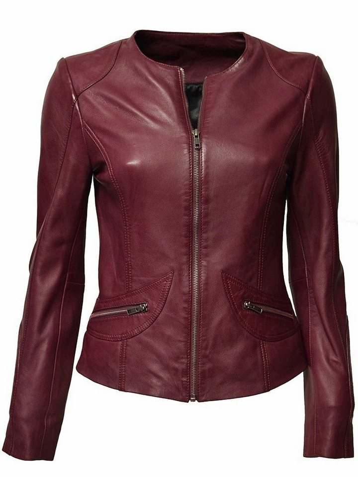 Zimmert Leather Lederjacke Bea (1-St) weiches Lammnappa Leder, Kragenlos, leicht, Cognac, braun, schwarz, rot von Zimmert Leather