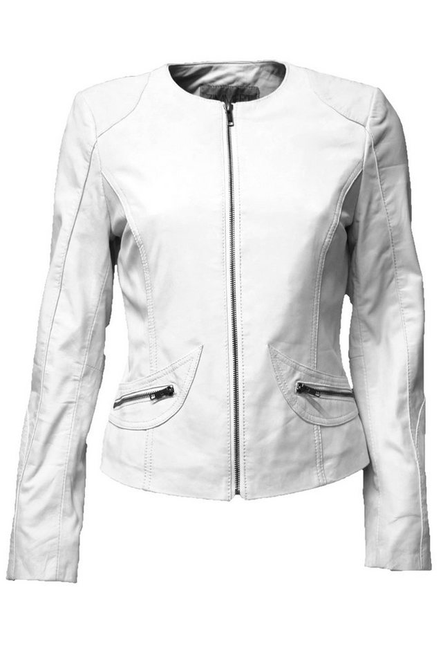 Zimmert Leather Lederjacke Bea (1-St) weiches Lammnappa Leder, Kragenlos, leicht, Cognac, braun, schwarz, rot von Zimmert Leather