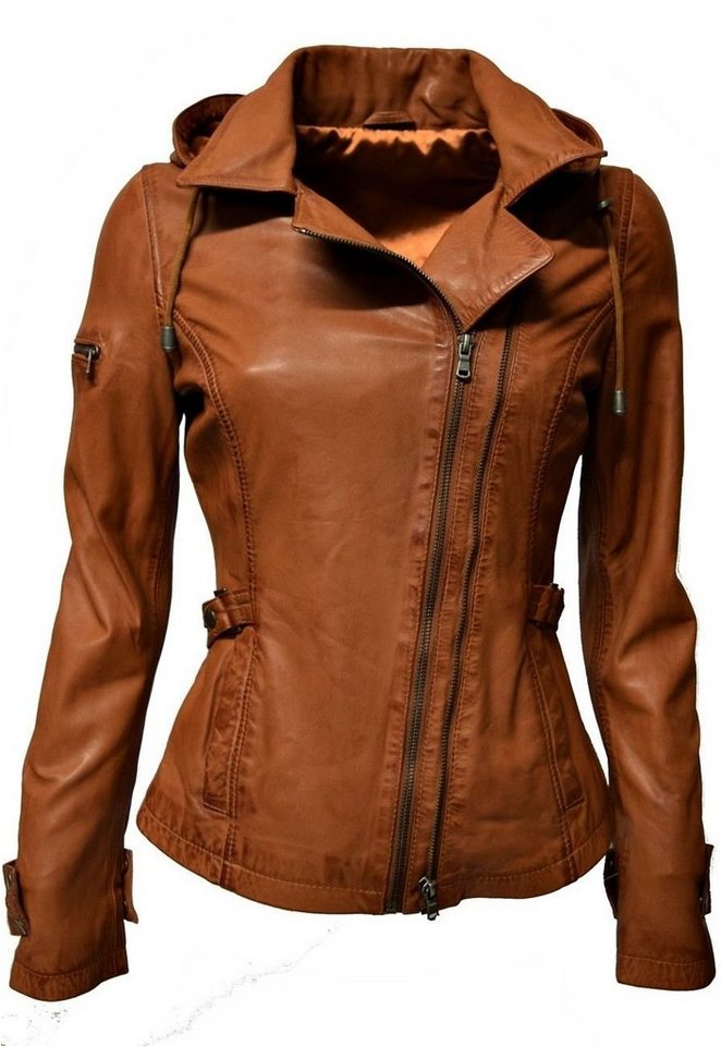 Zimmert Leather Lederjacke Dana (1-St) weiches Leder, mit Kapuze, Cognac, Braun von Zimmert Leather