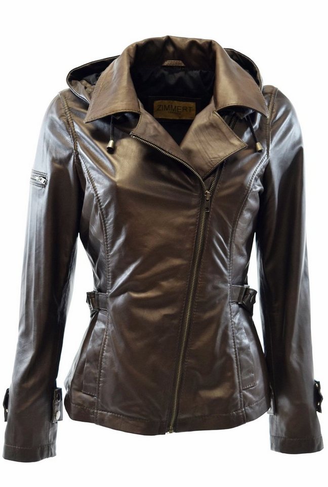 Zimmert Leather Lederjacke Dana (1-St) weiches Leder, mit Kapuze, Cognac, Braun von Zimmert Leather