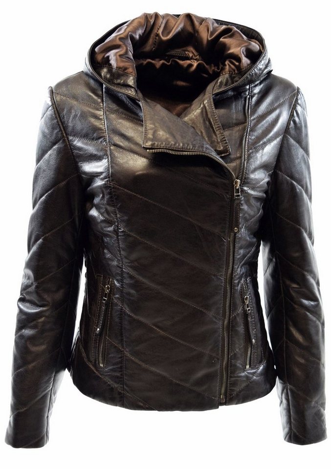 Zimmert Leather Lederjacke Elda Stepp-Lederjacke aus weichem Leder mit Kapuze Schwarz, Braun von Zimmert Leather